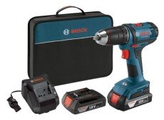 Image of the Bosch DD181-02 drill with carry case and battery charger