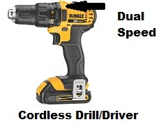 Cordless drill/driver with arrow to the speed settings